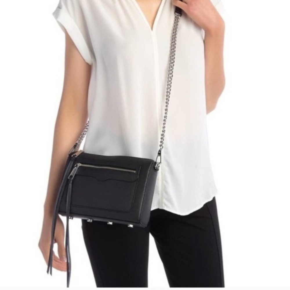 Rebecca Minkoff Avery Black Saffiano Leather Crossbody Bag Purse Studded Chain